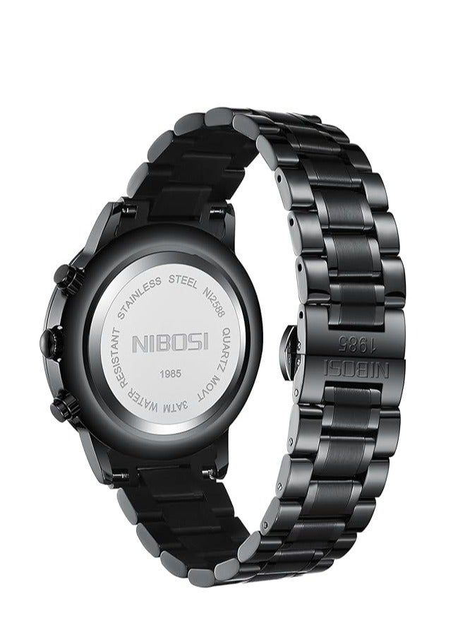 NIBOSI ساعات رجالية أنالوج مينيماليست بقرص أسود ساعات للرجال كرونوغراف كاجوال ساعات معصم بحزام من الفولاذ المقاوم للصدأ تاريخ - Image 3