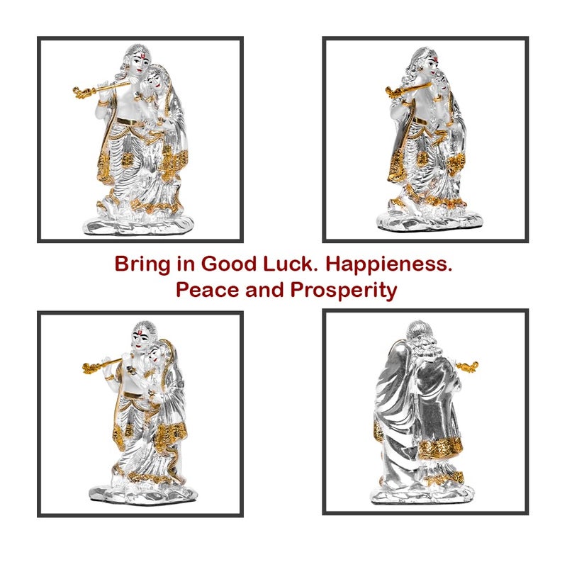 DIVINITI 999 Silver Plated Radha Krishna Idol for Home Decor Sculpture of Radha Krishna Statue Idol for Home Office Temple and Table Decoration Religious Idol for Pooja Gift 47x6 CM - Image 3