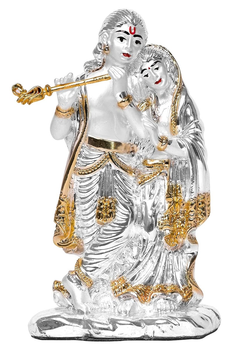 DIVINITI 999 Silver Plated Radha Krishna Idol for Home Decor Sculpture of Radha Krishna Statue Idol for Home Office Temple and Table Decoration Religious Idol for Pooja Gift 47x6 CM - Image 1