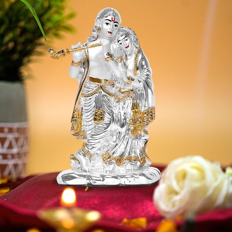 DIVINITI 999 Silver Plated Radha Krishna Idol for Home Decor Sculpture of Radha Krishna Statue Idol for Home Office Temple and Table Decoration Religious Idol for Pooja Gift 47x6 CM - Image 2
