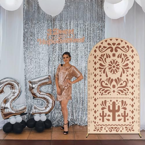 Tingjoo Cielito Lindo Arch Backdrop for Baby Shower Mexican Talavera Wedding Party Stretchy Arch Stand Cover Double Side Banner Baptism Birthday Decoration PropsOnly Cover33x6ftLight Brown - Image 3