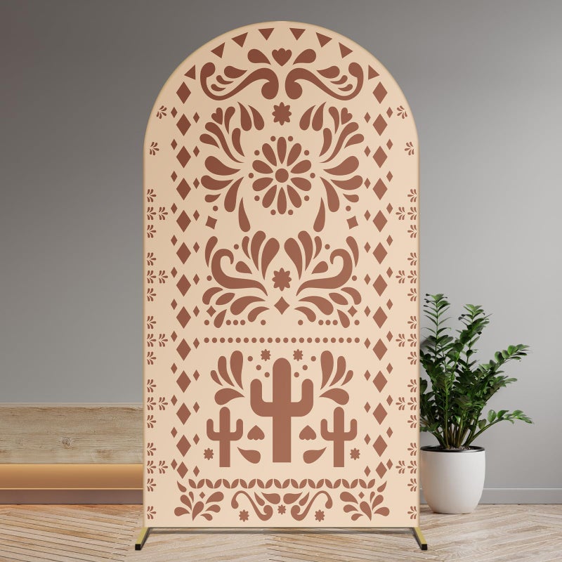 Tingjoo Cielito Lindo Arch Backdrop for Baby Shower Mexican Talavera Wedding Party Stretchy Arch Stand Cover Double Side Banner Baptism Birthday Decoration PropsOnly Cover33x6ftLight Brown - Image 2