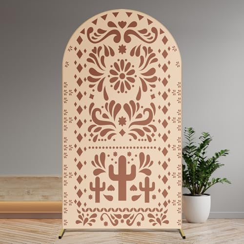 Tingjoo Cielito Lindo Arch Backdrop for Baby Shower Mexican Talavera Wedding Party Stretchy Arch Stand Cover Double Side Banner Baptism Birthday Decoration PropsOnly Cover33x6ftLight Brown - Image 1