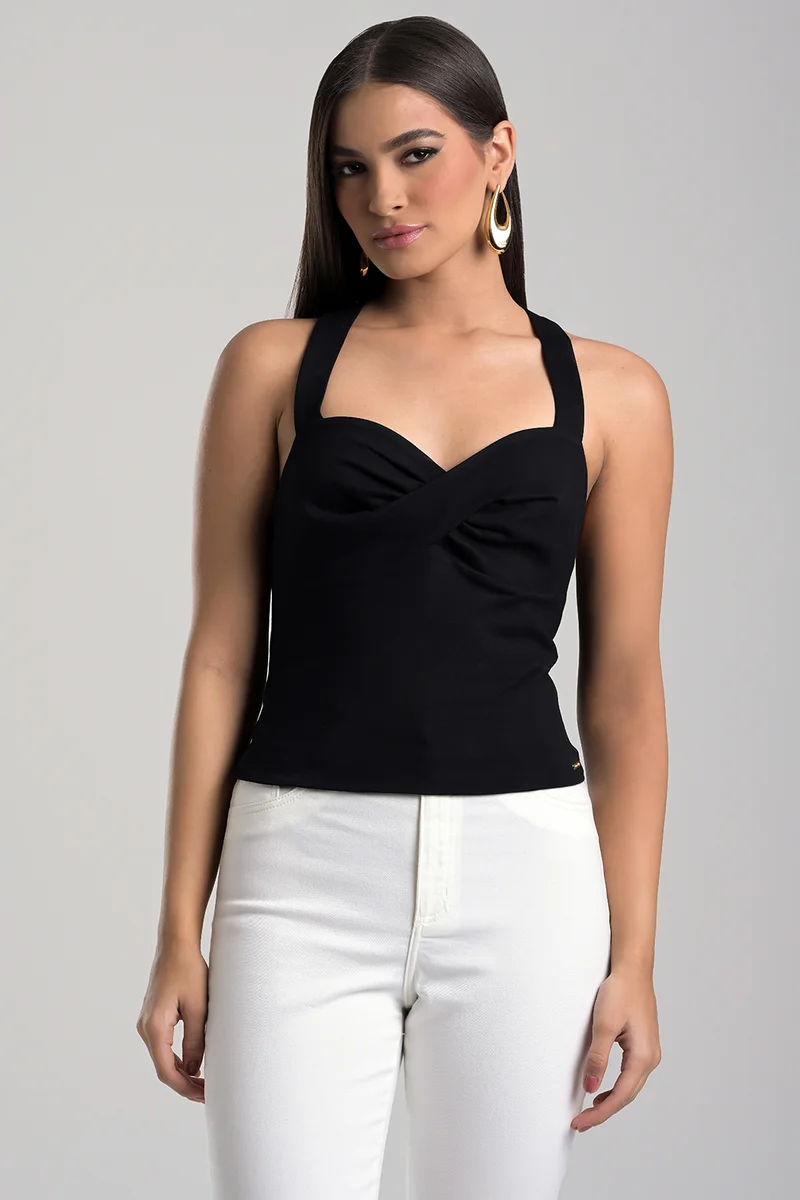 Black Top with Crossed Bust Detail