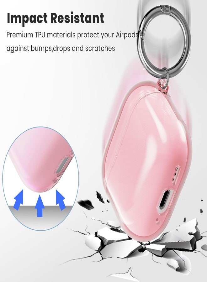 ULAK Compatible with AirPods 4 Case, Transparent Soft TPU Protective Case Cover for AirPods 4th Generation 2024 with Ring Keychain Accessories for Women Girls [Front Led Visible], Pink - Image 4