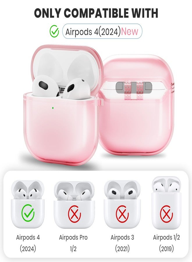 ULAK Compatible with AirPods 4 Case, Transparent Soft TPU Protective Case Cover for AirPods 4th Generation 2024 with Ring Keychain Accessories for Women Girls [Front Led Visible], Pink - Image 2