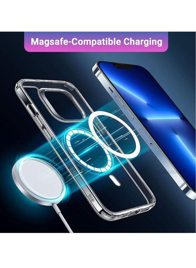 بورتوني جراب iPhone 15 Pro Magsafe مقاس 6.1 بوصة، جراب مغناطيسي رفيع ورفيع، مقاوم للأصفر، مضاد للسقوط، ممتص للصدمات، مضاد للخدش، جراب خلفي صلب من الكريستال، جراب هاتف خلوي iPhone 15 Pro، شفاف - Image 2