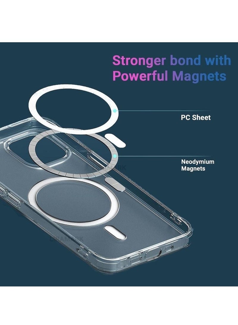 بورتوني جراب iPhone 15 Pro Magsafe مقاس 6.1 بوصة، جراب مغناطيسي رفيع ورفيع، مقاوم للأصفر، مضاد للسقوط، ممتص للصدمات، مضاد للخدش، جراب خلفي صلب من الكريستال، جراب هاتف خلوي iPhone 15 Pro، شفاف - Image 3