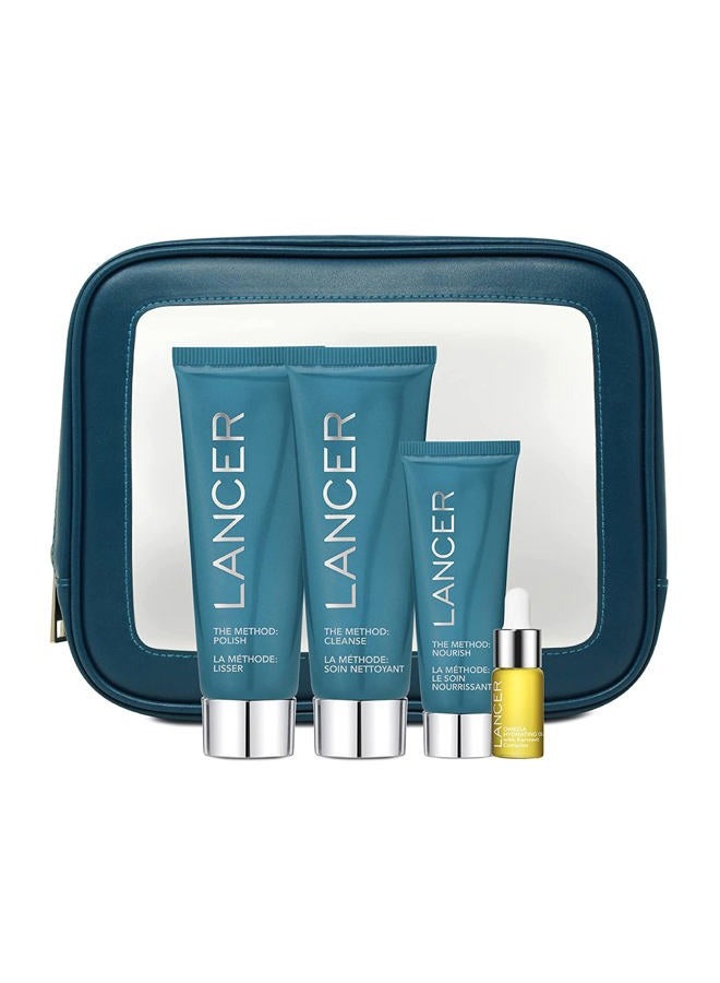 lancer Skincare The Method Intro Kit, 3-Step Anti-Aging Facial Exfoliator, Cleanser, and Moisturizer Kit for Glowing Skin, Reveals Healthy-Looking Glowing Skin - Image 1
