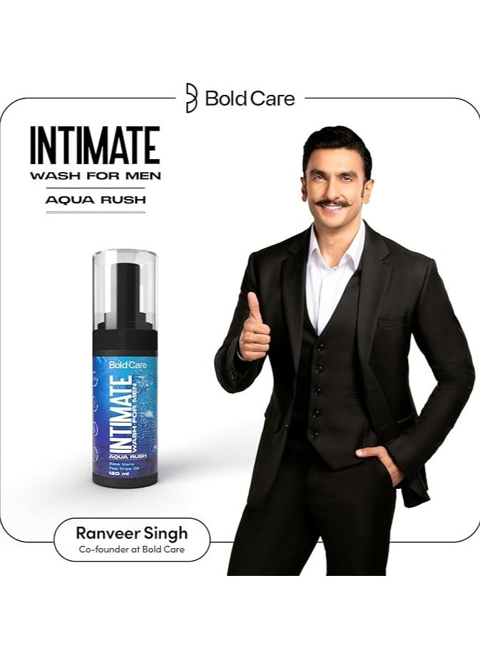 Bold Care Bold Care Aqua Rush Intimate Wash for Men with Tea Tree Oil and Aloe Vera Extract, Foaming Wash with pH Balanced, Prevents Itching, Irritation and Odor 120ml Blue  - Image 2