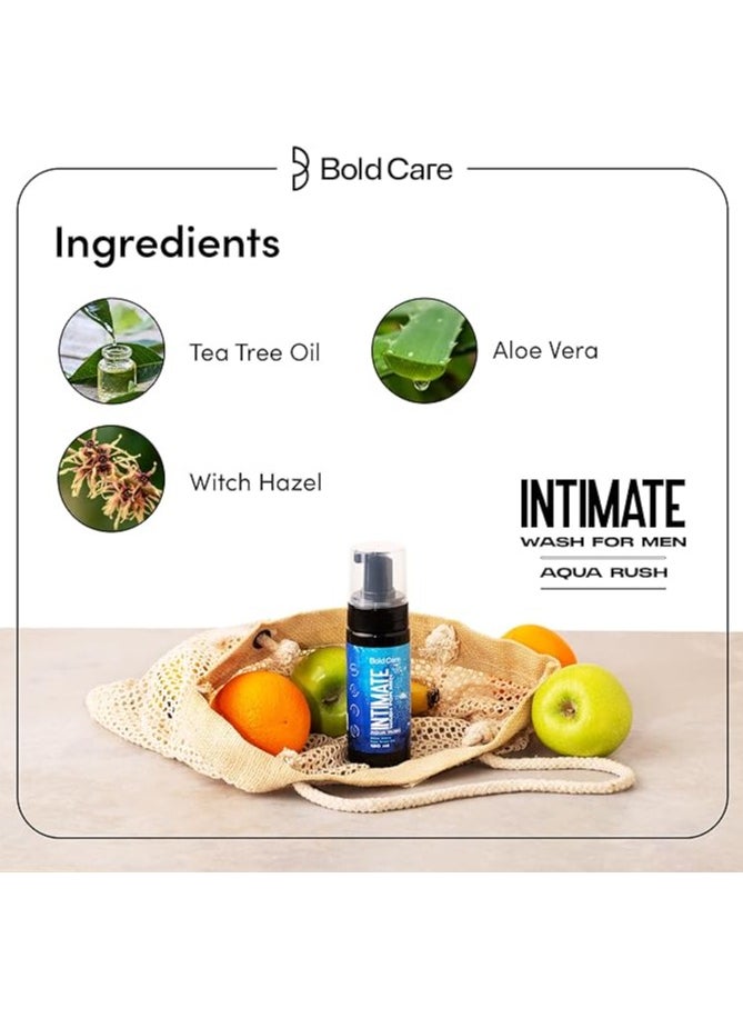 Bold Care Bold Care Aqua Rush Intimate Wash for Men with Tea Tree Oil and Aloe Vera Extract, Foaming Wash with pH Balanced, Prevents Itching, Irritation and Odor 120ml Blue  - Image 3