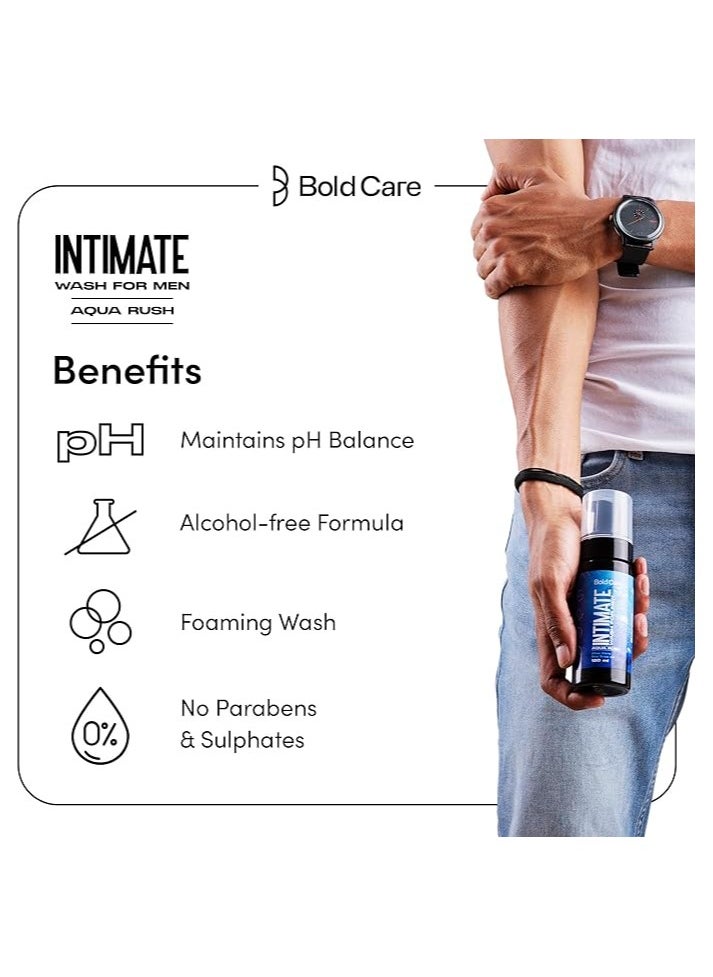 Bold Care Bold Care Aqua Rush Intimate Wash for Men with Tea Tree Oil and Aloe Vera Extract, Foaming Wash with pH Balanced, Prevents Itching, Irritation and Odor 120ml Blue  - Image 4
