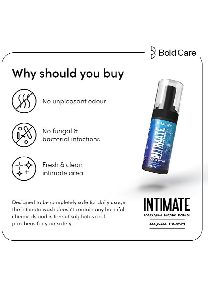 Bold Care Bold Care Aqua Rush Intimate Wash for Men with Tea Tree Oil and Aloe Vera Extract, Foaming Wash with pH Balanced, Prevents Itching, Irritation and Odor 120ml Blue  - Image 5