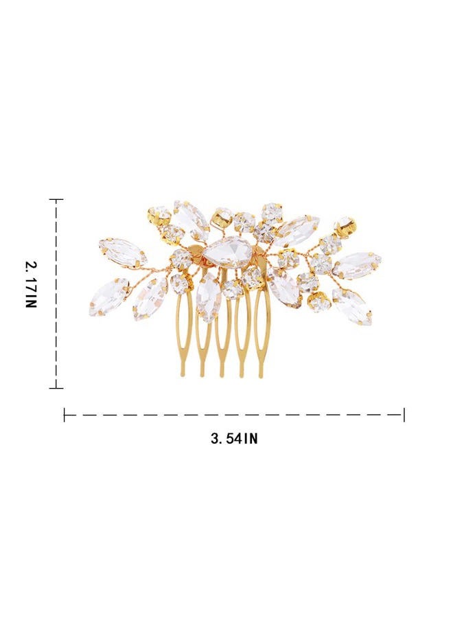 Foyte Crystal Wedding Hair Comb Rhinestone Headpieces Leaf Bride Hair Pieces Bridesmaid Side Hair Combs for Women(gold) - Image 5