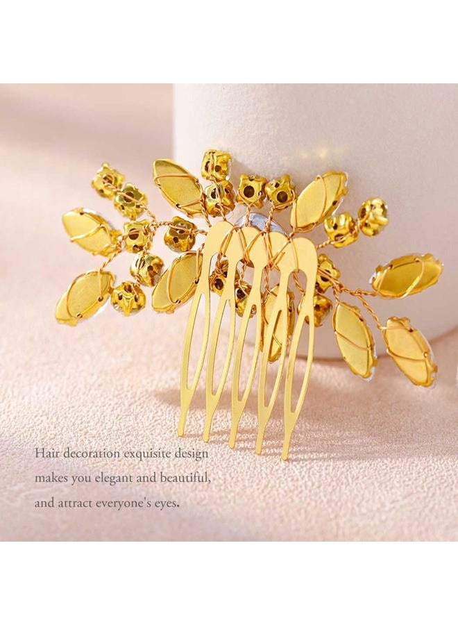 Foyte Crystal Wedding Hair Comb Rhinestone Headpieces Leaf Bride Hair Pieces Bridesmaid Side Hair Combs for Women(gold) - Image 4