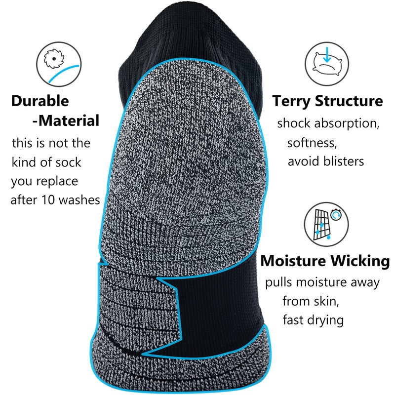 CWVLC Unisex Cushioned Compression Athletic Ankle Socks Multipack, 6-pairs Black Charcoal White, M (7.5-10 W US/ 6-8.5 M US) - Image 4