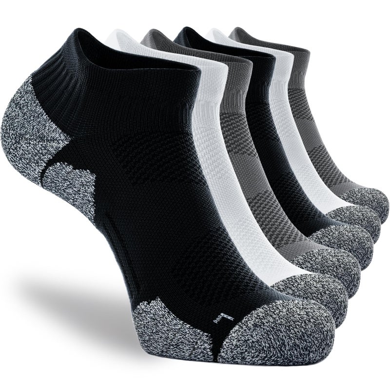 CWVLC Unisex Cushioned Compression Athletic Ankle Socks Multipack, 6-pairs Black Charcoal White, M (7.5-10 W US/ 6-8.5 M US) - Image 1