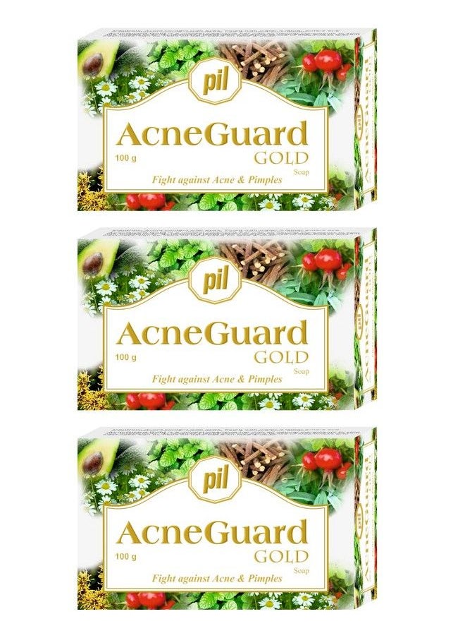 PIL Acneguard Gold Soap With Goodness Of Natural Ingredients ; Clears Pores Pimples Acne Black & Whiteheads For Face & Body ; Lightens Blemishes ; Trusted By Dermatologists (300G Pack Of 3)  - Image 1