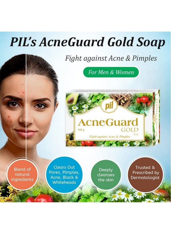 PIL Acneguard Gold Soap With Goodness Of Natural Ingredients ; Clears Pores Pimples Acne Black & Whiteheads For Face & Body ; Lightens Blemishes ; Trusted By Dermatologists (300G Pack Of 3)  - Image 3