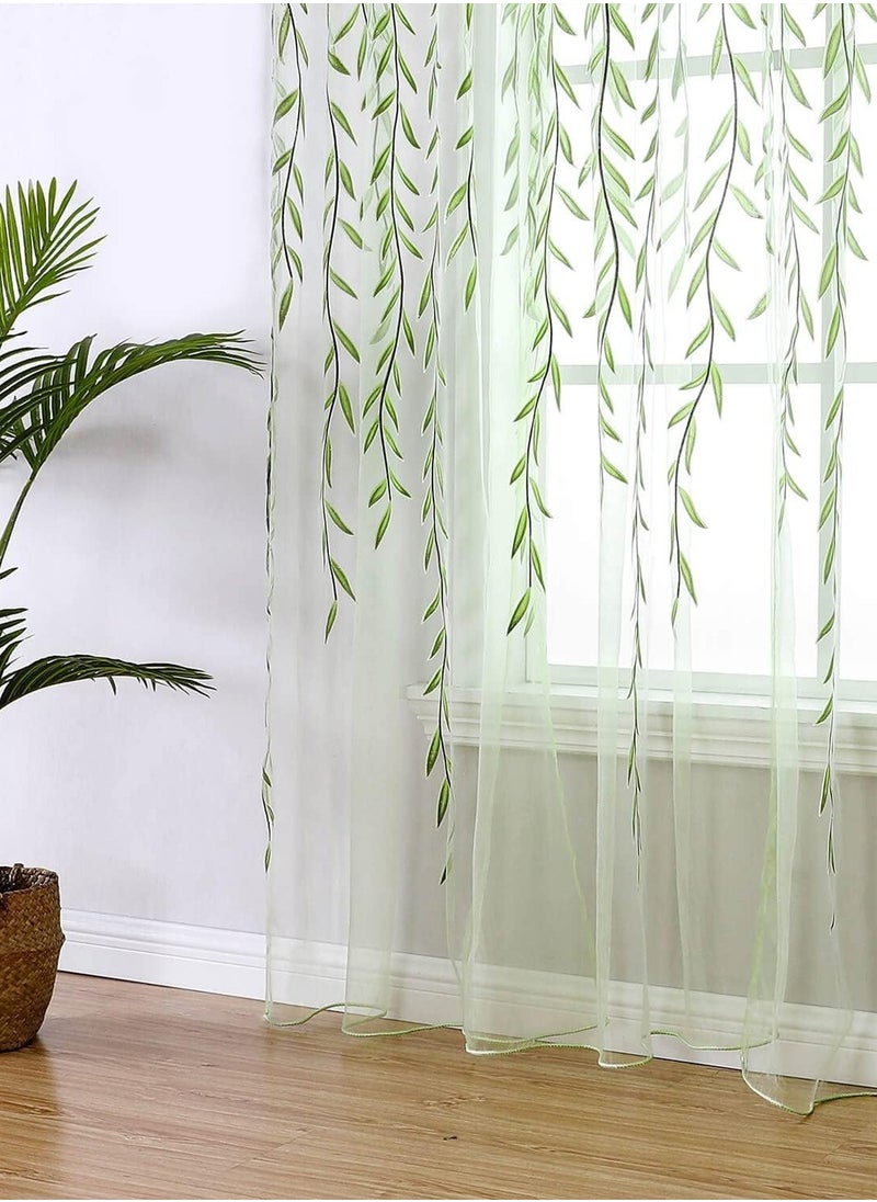 2 Panel Tulle Window Curtain Rod Pocket Leaf Print Voile Curtains 100x250CM - pzsku/ZB9F5B4D1130F6152D604Z/45/_/1735961806/07803e0b-01ce-4612-a023-0d93f43fa100