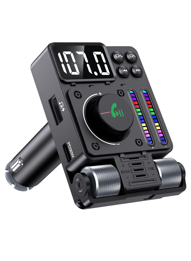 SYOSI Bluetooth 5.3 FM Transmitter for Car, 30W PD & QC3.0 Fast Car Charger, Wireless Radio Adapter, Supports Hands-Free Call, Larger LED Display, Adjustable Treble and Bass Sound Music Player - Image 1