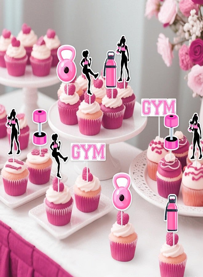 Fangleland 36PCS Gym Themed Cupcake Toppers for Girls Women, Pink Black Work Out Weight Cake Decorations, Weightlifting Equipment Cupcake Picks Birthday Bachelorette Party Supplies - Image 5