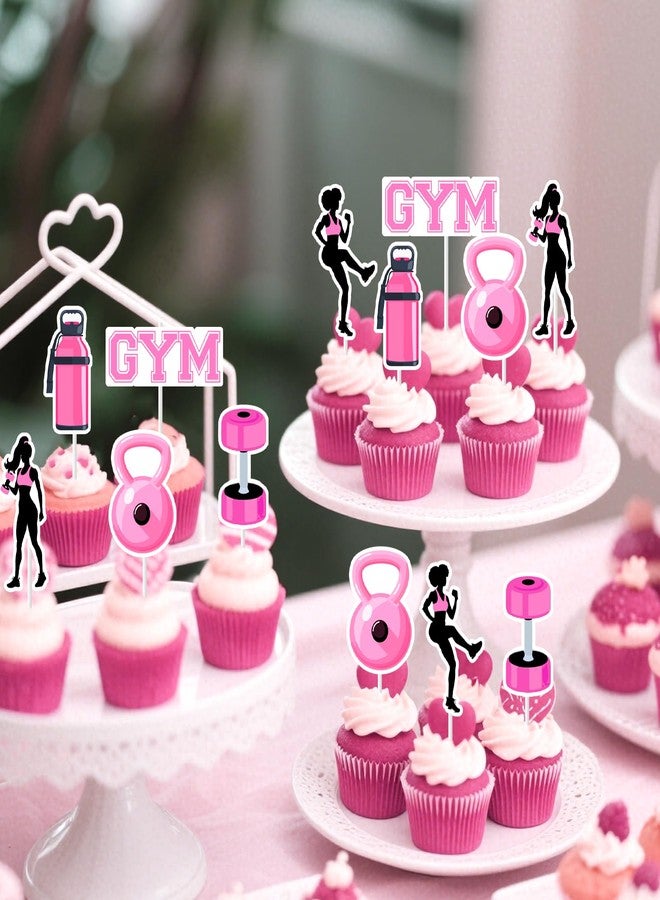 Fangleland 36PCS Gym Themed Cupcake Toppers for Girls Women, Pink Black Work Out Weight Cake Decorations, Weightlifting Equipment Cupcake Picks Birthday Bachelorette Party Supplies - Image 2