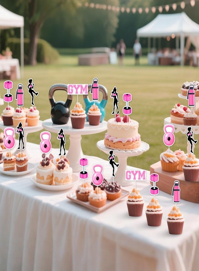 Fangleland 36PCS Gym Themed Cupcake Toppers for Girls Women, Pink Black Work Out Weight Cake Decorations, Weightlifting Equipment Cupcake Picks Birthday Bachelorette Party Supplies - Image 4