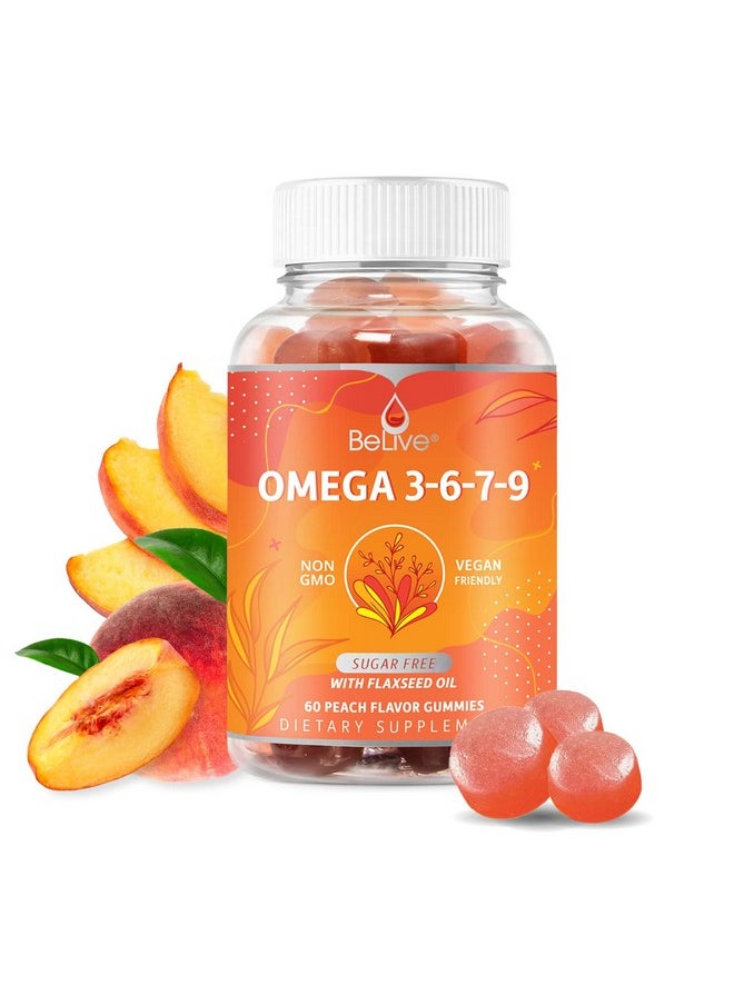 BeLive Organic Omega 3 Gummies With Omegas 6, 7, 9, Dha & Epa From Flaxseed Oil And Sea Buckthorn Fruit Oil - Sugar-Free, Supports Brain, Heart, Eye & Immune System, Supplements For Kids & Adults (60 Ct)  - Image 1