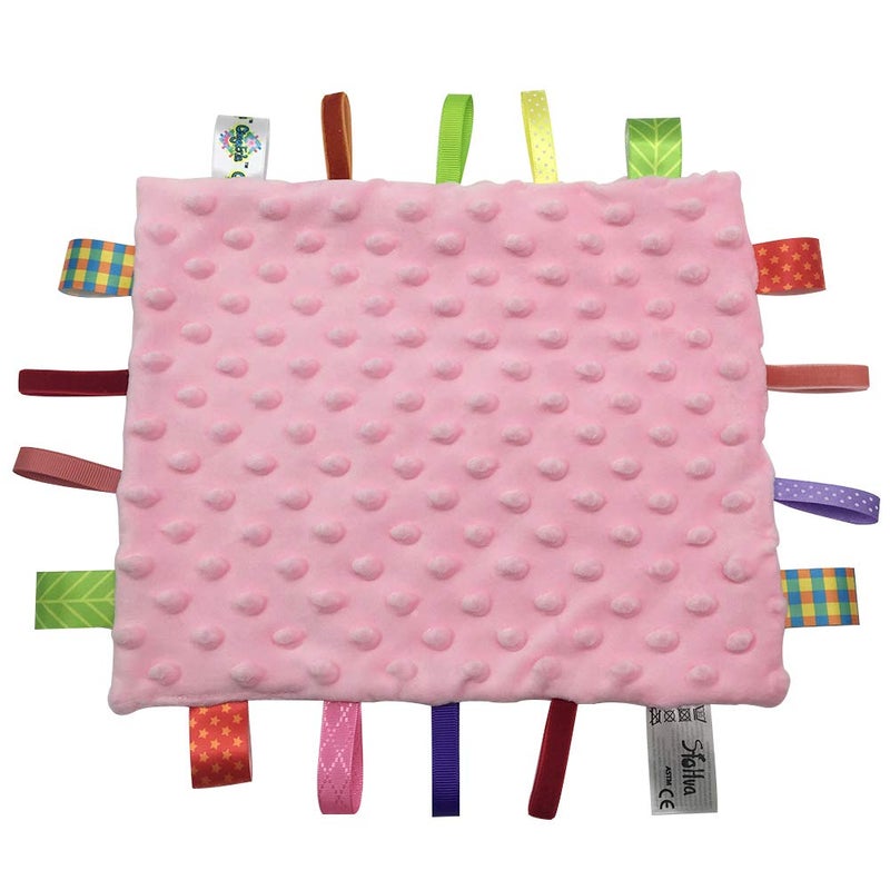 Baby Girls Pink Security Blanket with Colorful Tags Lovey Soft Comforter Appease Towel Sleep Soothing Sensory Blankie for Toddlers