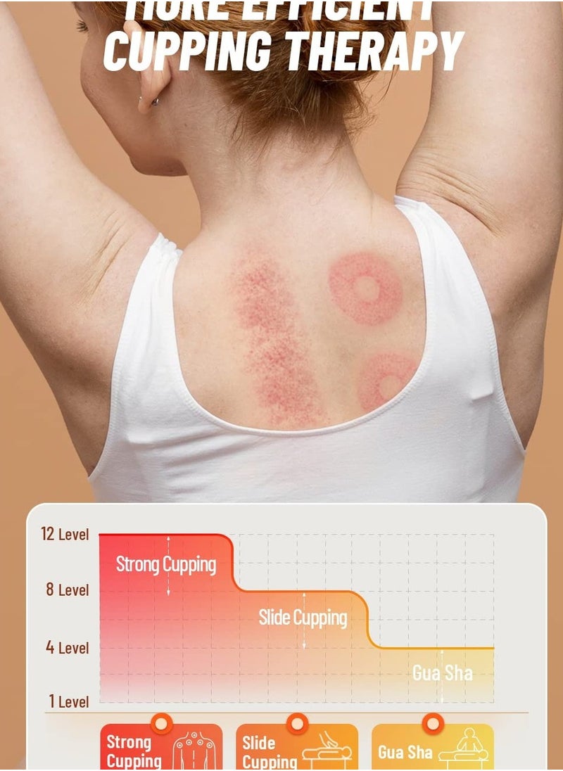 12 Level Electric Heat Cupping Device Wireless Intelligent Vacuum Scraping for Cellulite Reduction with Infrared Heat Rechargeable New Cupping Device Cellulite Massager Gua Sha Massage Tool Blue