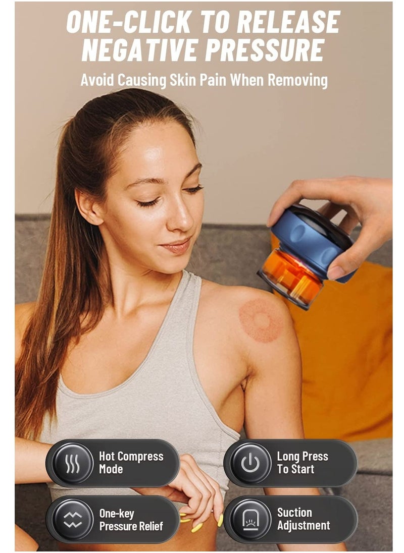 12 Level Electric Heat Cupping Device Wireless Intelligent Vacuum Scraping for Cellulite Reduction with Infrared Heat Rechargeable New Cupping Device Cellulite Massager Gua Sha Massage Tool Blue