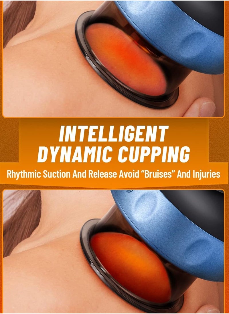 12 Level Electric Heat Cupping Device Wireless Intelligent Vacuum Scraping for Cellulite Reduction with Infrared Heat Rechargeable New Cupping Device Cellulite Massager Gua Sha Massage Tool Blue