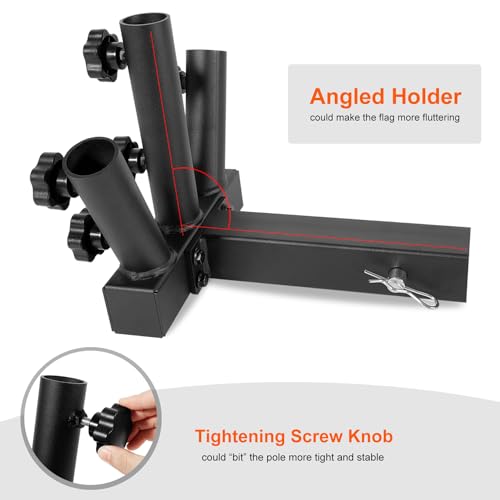 Yoursme Flagpole Hitch Mount 3 Flag Pole Holder Universal Flagpole Truck Flag Pole Mount Heavy Duty with Anti-Wobble Screws 2 inches Receiver Hitch for Car Trailer Flag Pole - Image 4