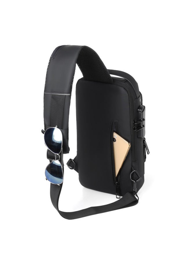Generic Crossbody Bag Men's Large Capacity Chest Bag Sports Motor Bag Combination Lock Shoulder Bag Casual Japanese Waist Bag Small Trendy Bag-Color:Black With Gold  - Image 3