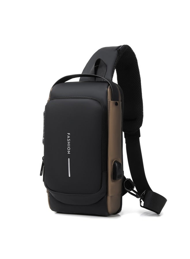 Generic Crossbody Bag Men's Large Capacity Chest Bag Sports Motor Bag Combination Lock Shoulder Bag Casual Japanese Waist Bag Small Trendy Bag-Color:Black With Gold  - Image 1