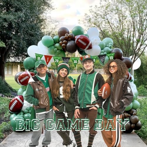 besttideyes Football Balloon Garland Arch Kit Sage Green and Brown Balloons with Football Foil Balloon Game Day banner for Touch Down Rugby Super Bowl Sport Theme Party Decorations - Image 5