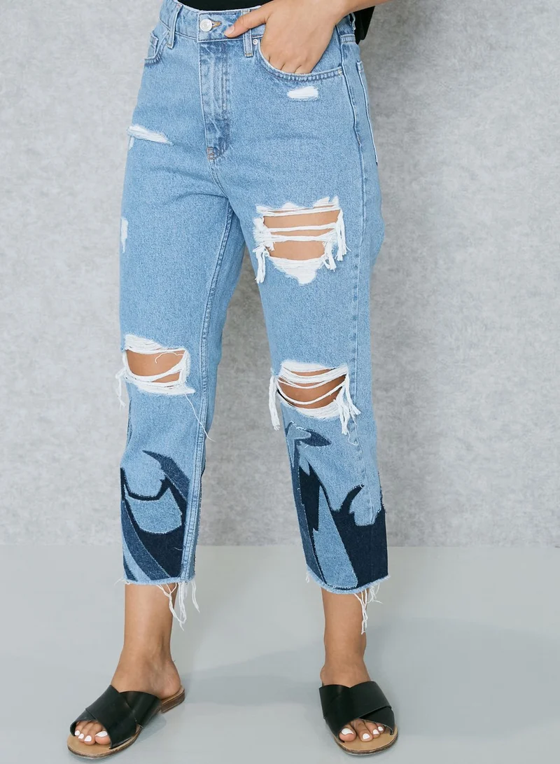 TOPSHOP Applique Ripped Mom Jeans