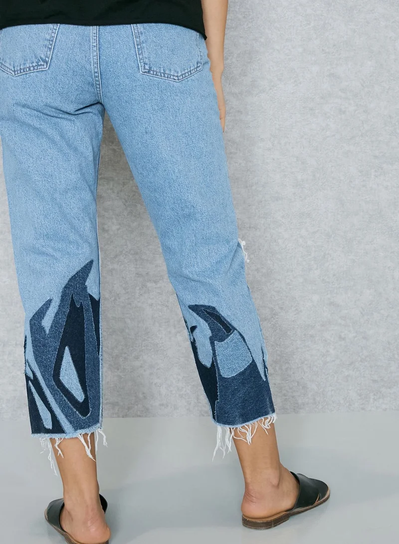 TOPSHOP Applique Ripped Mom Jeans