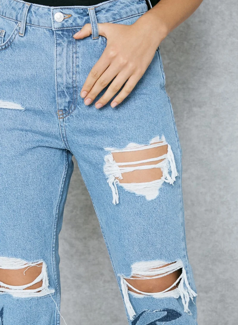 TOPSHOP Applique Ripped Mom Jeans