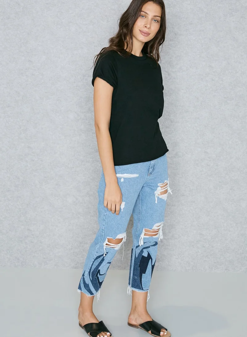 TOPSHOP Applique Ripped Mom Jeans