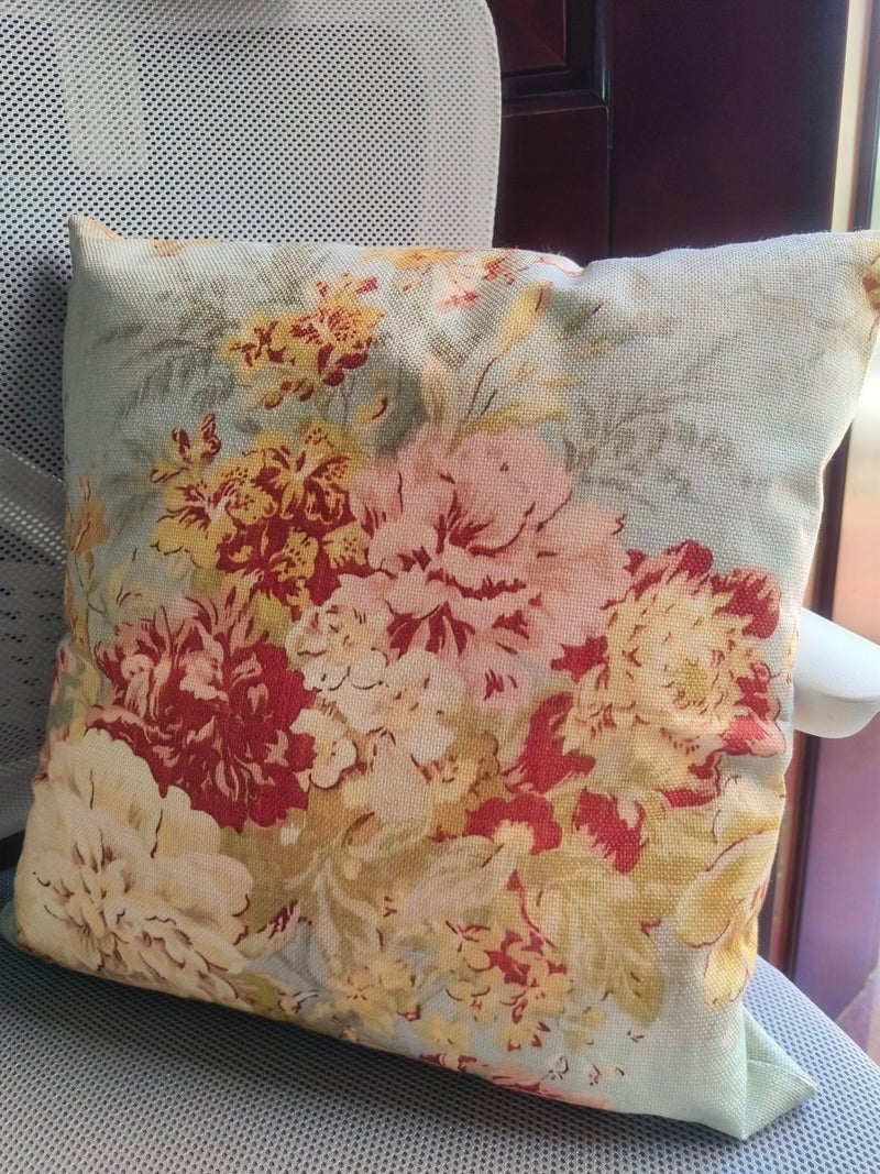 JACKGOLD Decorative Pillow Cover French Country Cottage Blue Decor Floral Farmhouse Linen Throw Pillow Cushion 18x18inch Lumbar Pillowcase - Image 2