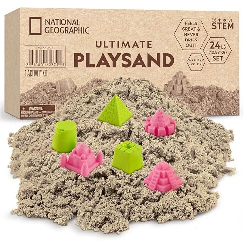 Blue Marble National Geographic Play Sand - 24 Lb. Bulk Sand Kit with 6 Castle Molds (Natural) - A Fun Sensory Activity - Image 1