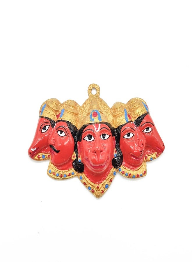 DOKCHAN Religious Panchmukhi Hanuman Orange Mask Standard Wall Hanging Decorative Showpiece to Protect Home Shop & Office Entrance (Size 17cm)