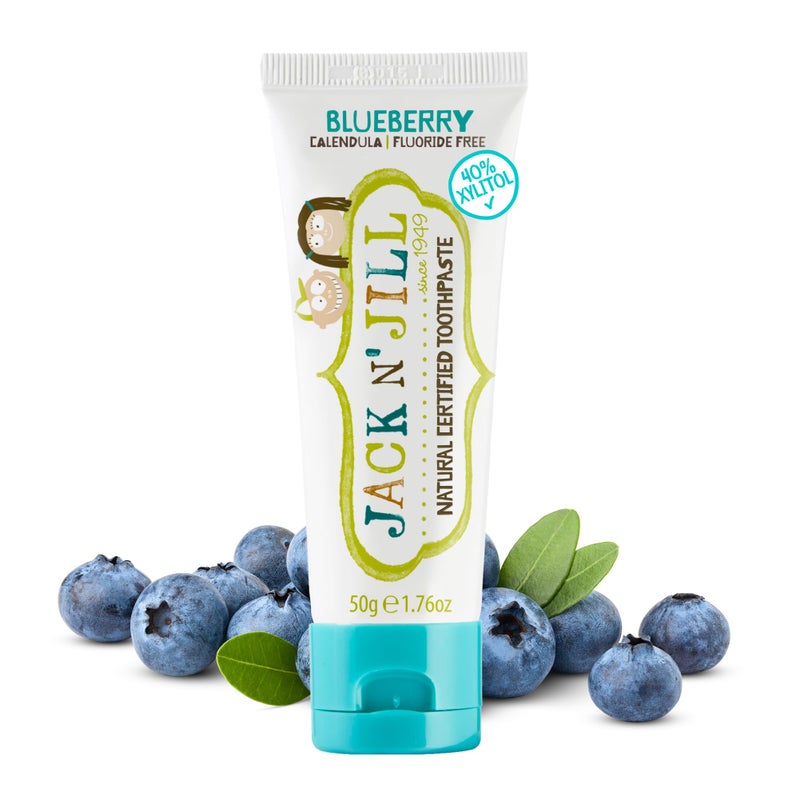 Jack N' Jill Natural Toothpaste for Baby and Infants - Fluoride Free Training Toothpaste, 40% Xylitol, BPA Free - Blueberry, 1.76 oz (Pack of 1) - Image 1