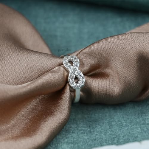 Parnika CZ Adjustable Finger Ring in Pure 92.5 Sterling Silver | Gift For Girls & Women | With Certificate of Authenticity | (Infinity) - Image 2