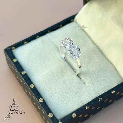 Parnika CZ Adjustable Finger Ring in Pure 92.5 Sterling Silver | Gift For Girls & Women | With Certificate of Authenticity | (Infinity) - Image 4