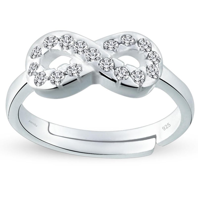 Parnika CZ Adjustable Finger Ring in Pure 92.5 Sterling Silver | Gift For Girls & Women | With Certificate of Authenticity | (Infinity) - Image 5