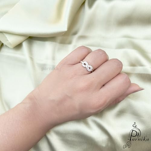Parnika CZ Adjustable Finger Ring in Pure 92.5 Sterling Silver | Gift For Girls & Women | With Certificate of Authenticity | (Infinity) - Image 3