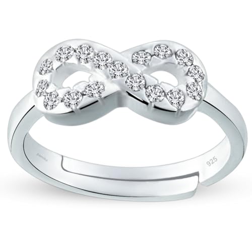 Parnika CZ Adjustable Finger Ring in Pure 92.5 Sterling Silver | Gift For Girls & Women | With Certificate of Authenticity | (Infinity) - Image 1